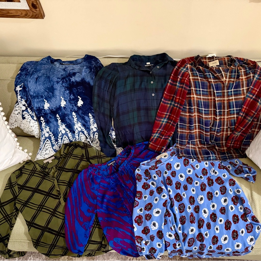 Long Sleeved Dressy Playful Colorful Professional Tops Collection 6 Bundle/Lot